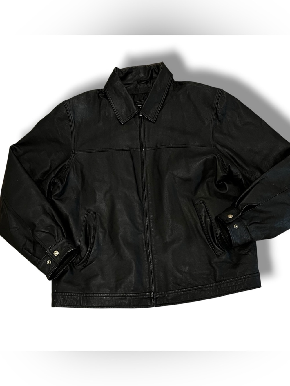 Susquehanna Trail Mens Sz L Black Leather Jacket Satin Lined Classic Tailored E8